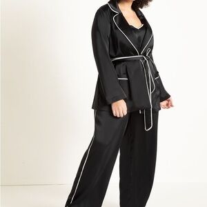 Eloquii black satin contrast loungewear set